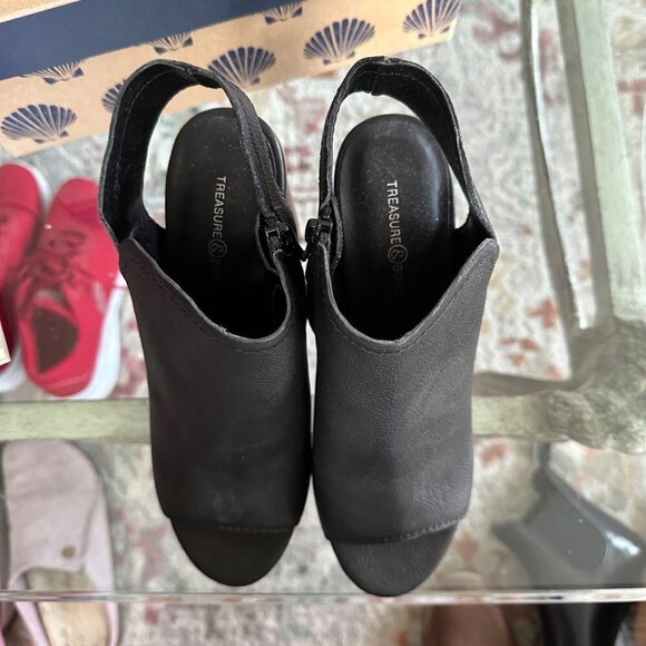 Treasure & Bond Open Toe Sandal Bootie - Black Leather‎ Upper - Stacked Heel-Zip - Picture 3 of 8